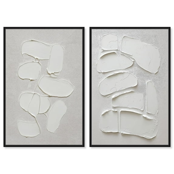 Japandi Whites Harmony Set Canvas Neutral Abstract Art by Art Remedy, Black Frame, 30 x 45