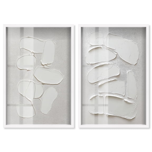 Japandi Whites Harmony Set Shadowbox Neutral Abstract Art by Art Remedy, White Frame, 10 x 15