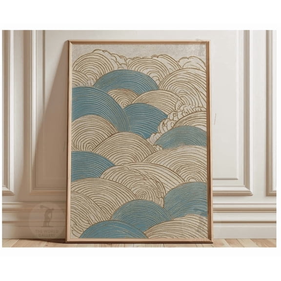 Japanese Abstract Blue Teal Wave Wall Art Home Decor Office Wall Art