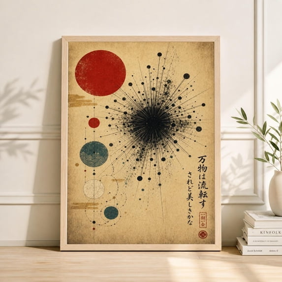 Japanese Abstract Celestial Poster, Sputnik Chandelier Wall Art, Paper ...