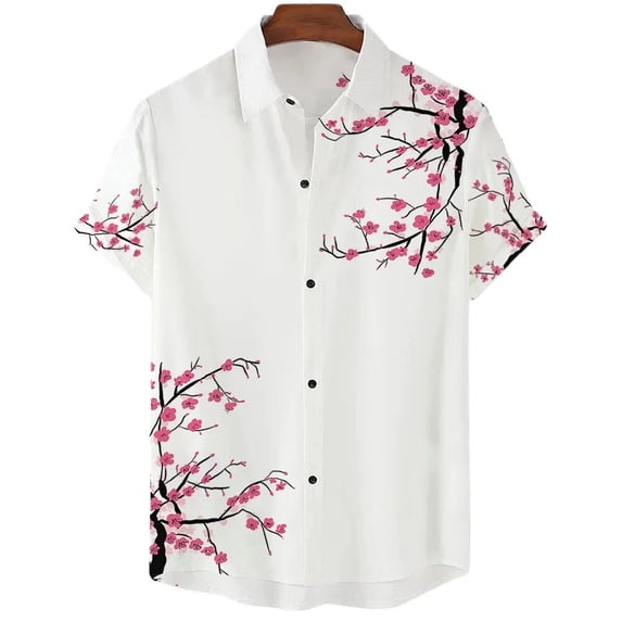 Japanese Aesthetic Cherry Blossom 3D Printed Men Shirt Man/Women Casual Fashion Short Sleeves Shirts Oversized Unisex Clothing
