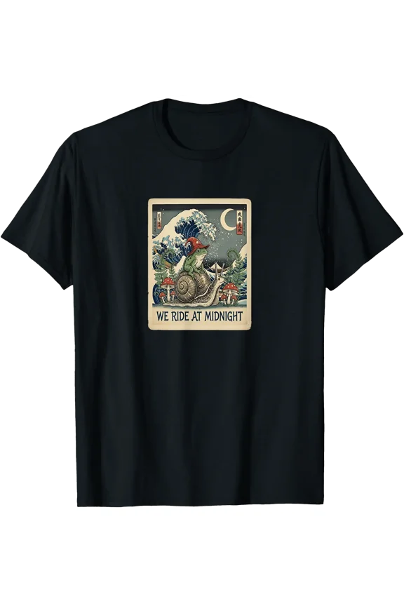 Japanese Aesthetic Frog Wizard Snail We Ride at Midnight Art T-Shirt, Unisex T-Shirt