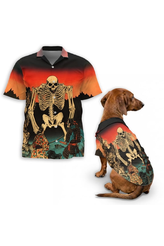 Japanese Aesthetic Ukiyoe Hawaiian Shirt, Samurai Skeleton Art Shirt, Japanese Graphic Beach Shirt, Vintage Ukiyo-e Print Shirt, Unique Summer Shirt for Men & Women