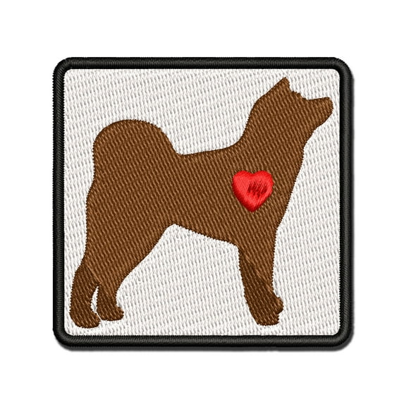 Japanese Akita Dog with Heart Applique Multi-Color Embroidered Iron-On Patch - 3.5 Inch Large