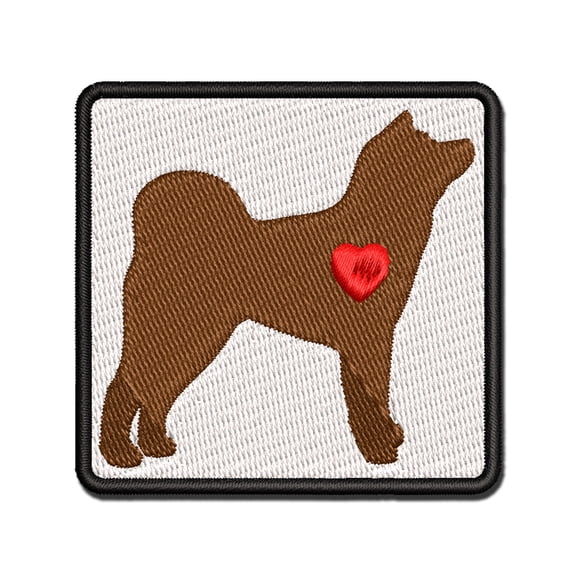 Japanese Akita Dog with Heart Applique Multi-Color Embroidered Iron-On Patch - 3 Inch Medium