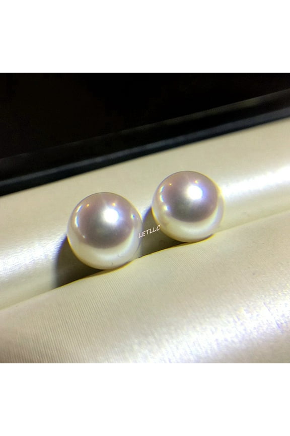 Japanese Akoya Saltwater Pearl 18K Solid Yellow Gold Stud Earrings 7.5-8mm