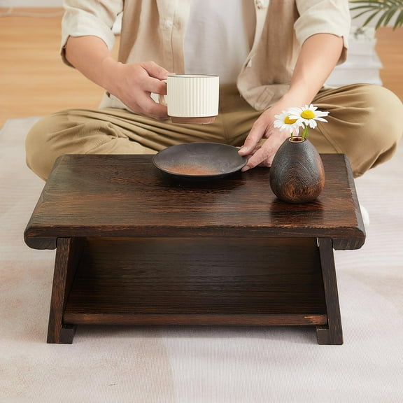 Japanese Altar Table,Folding Floor Table,Wood Small Low Meditation Table,Coffee Table for Living Room, Brown,19.7" x 11.8" x 7.9"