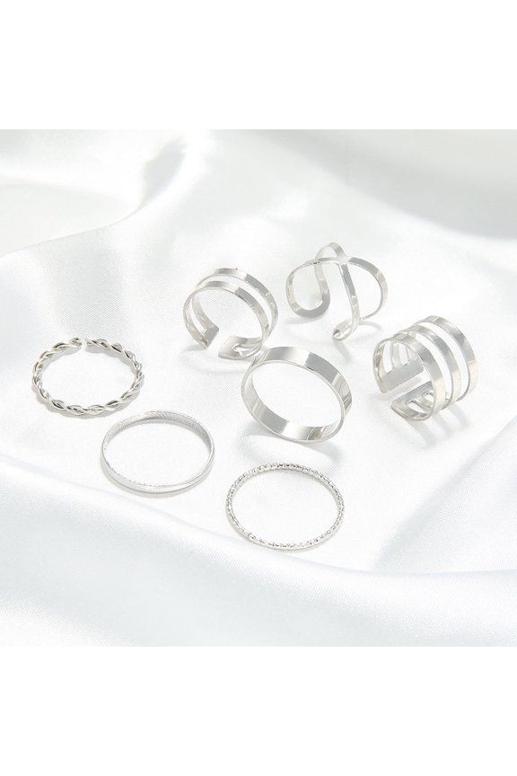 Japanese And Korean Style 8-Piece Geometric Adjustable Open Ring Set, Personalized Index Finger Joint Rings, Metal