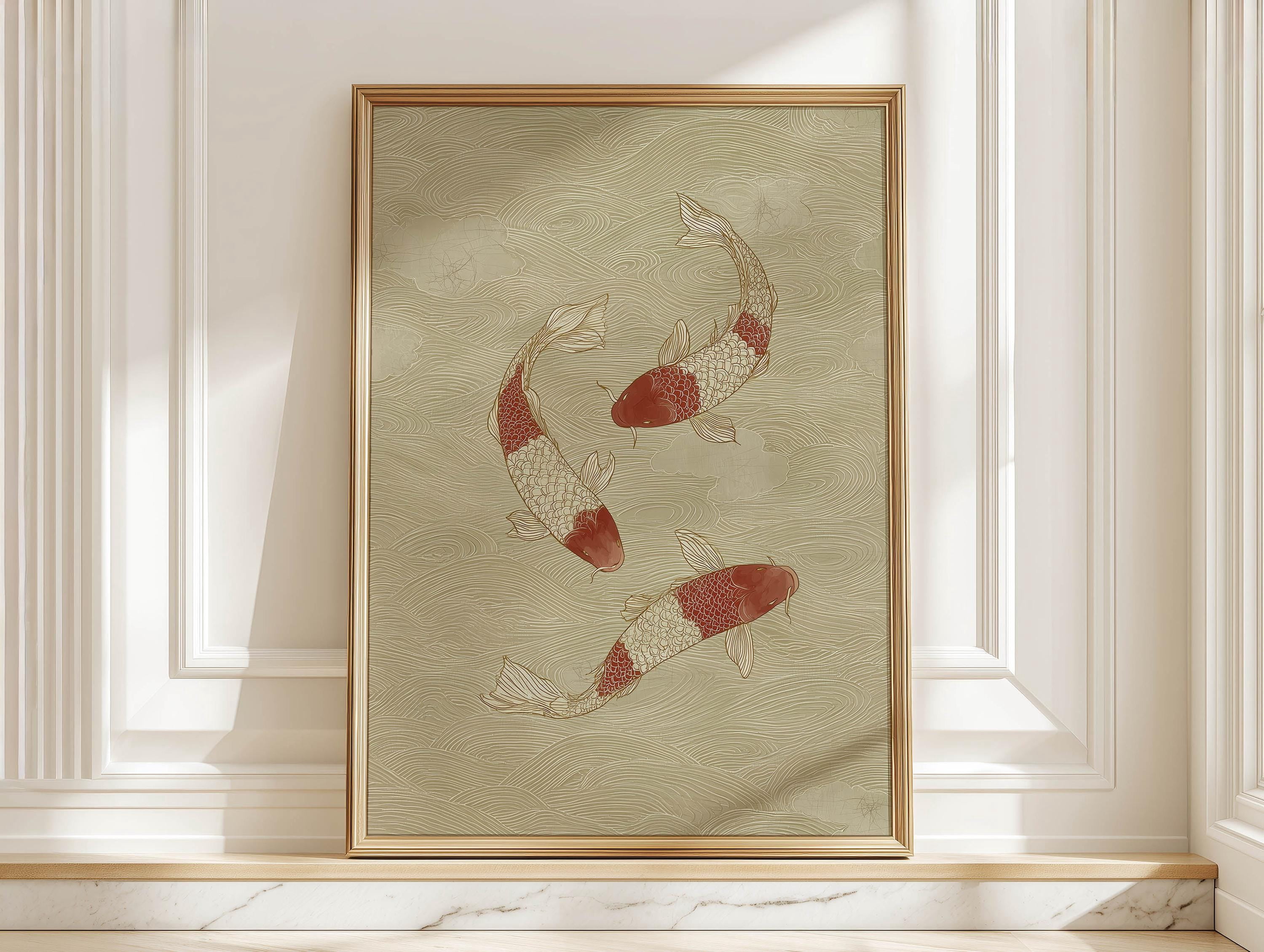 Stoddle Fish Japanese And Marked Koi Neutral Fish Wabi Sabi Dining Room Animal ...