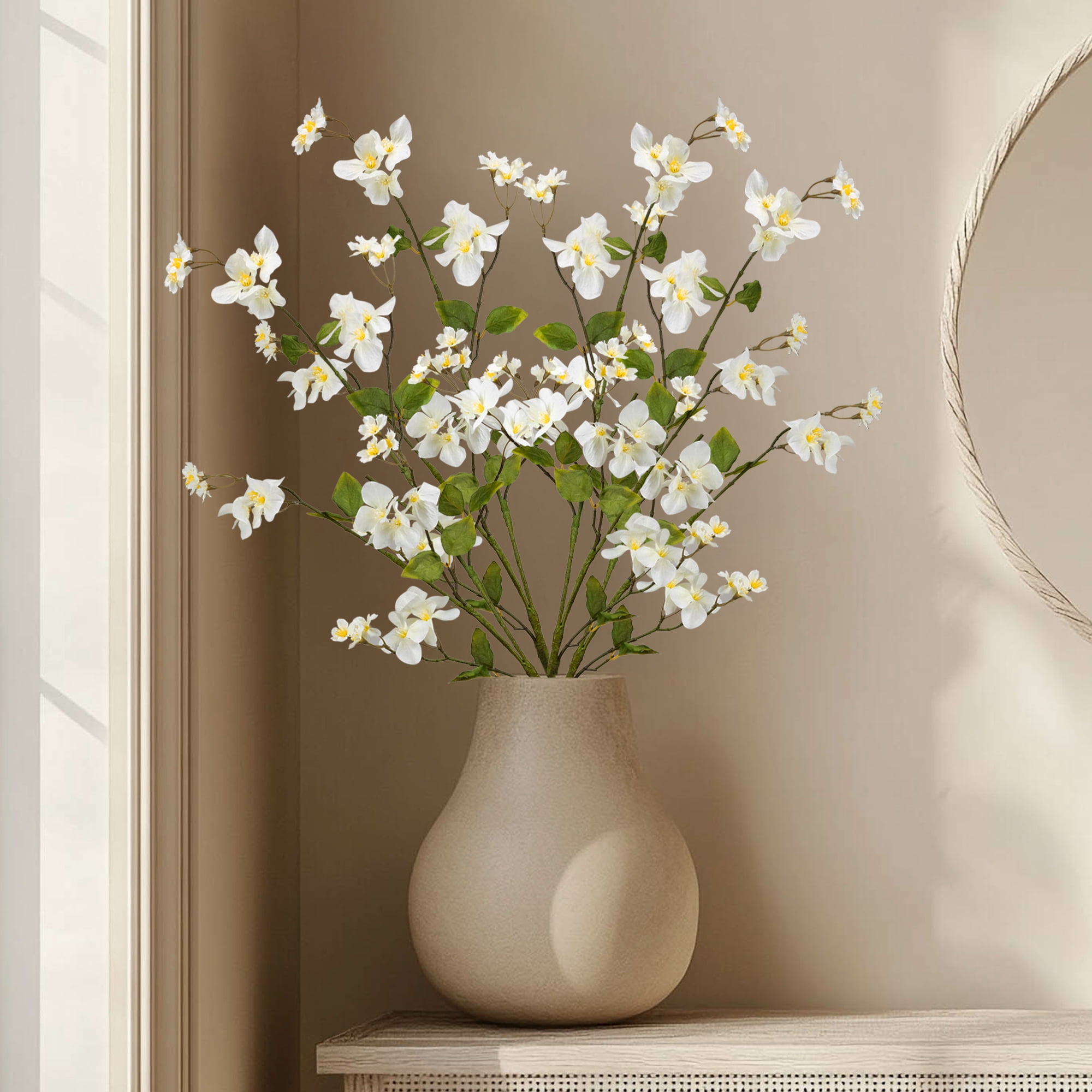 Japanese Anemone Artificial Floral Sprays - 45.5" - White and Yellow - Set of 4