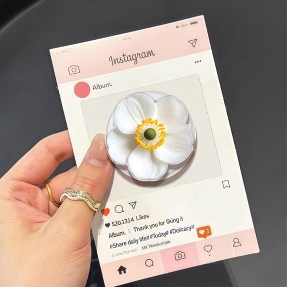 Japanese Anemone Phone Grip: Girly Floral Pop Socket, White Anemone Griptok, Gift for Her