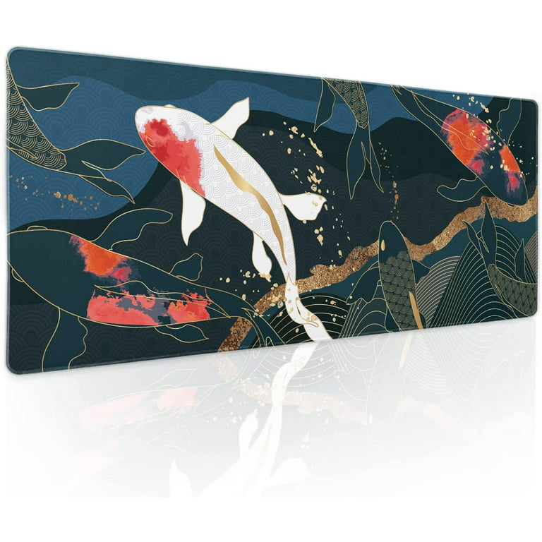 Japanese Anime Gaming Mouse Pad XL Red White Fish Art Blue Gold