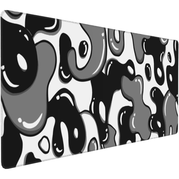 Japanese Anime Geometric Gaming Mouse Pad XL 35.4x15.7 Inch Black Grey White Mousepad Extended Large Anime Mouse Pad with Non-Slip Rubber Base Stitched Edge PC Computer Laptop Desktop for Home Office