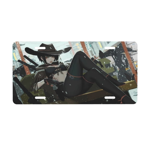 Japanese Anime Girl Samurai Ninja License Plate Front Metal Car Plate 6×12 Inch Aluminum Noverlty License Plate Decorative Car Vanity Tag Plates Gifts