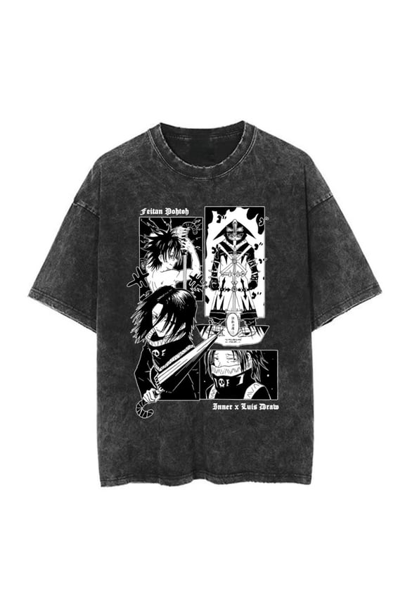 Japanese Anime Hunter X Hunter Shizuku Print Washes T-shirts Summer Men's Harajuku Y2K Oversized Clothing Cotton Causalwear