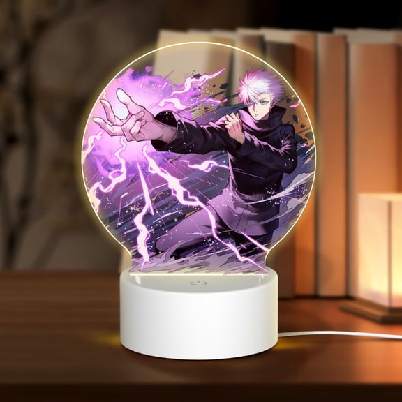 Japanese Anime JJK Graphic Table Round Acrylic Jujutsu Kaisen Night Light With USB Plug,Three Different Light Modes,18 X 13.5 CM