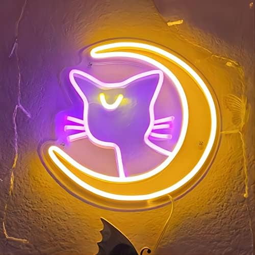 Japanese Anime Luna Neon Sign for Bedroom Wall Decor, LED Dimmable Cartoon Moon Cat Signs for Kids Gifts, Cute Luna Neon Light for Girls Game Room Dorm Birthday Party Pink Kawaii Decoration