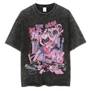 Japanese Anime Nana Osaki Print Vintage Washed Tshirt Harajuku Streetwear Graphic T-Shirt Summer Short Sleeve Cotton Tshirt