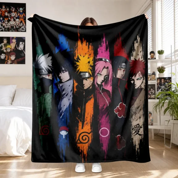 Japanese Anime Ninja Flannel Blanket Vibrant Abstract Brushstroke Artwork Soft Warm Lightweight Durable Throw Blanket For Bedroom Living Room Otaku Room Decor Fan Gift Movie Night Companion