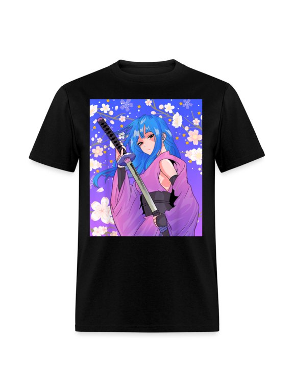 Japanese Anime Samurai Waifu Warrior Woman in Pink Kimono Blossom Flower T-Shirt