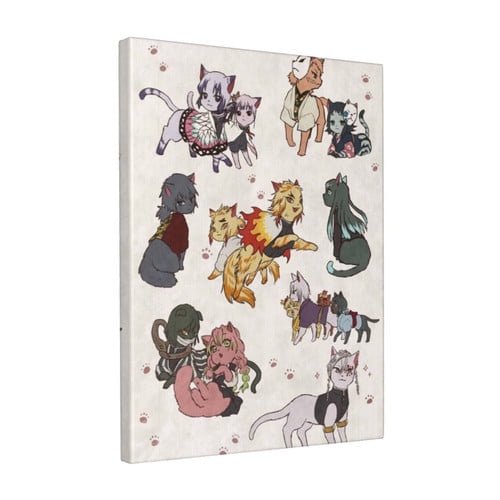 Japanese Anime Tanjirou ,Nezuko and Nine Hashira Decorative Painting,Cartoon Demon Slayer Cotton Canvas Frameless 16 X 12 in Artwork Painting