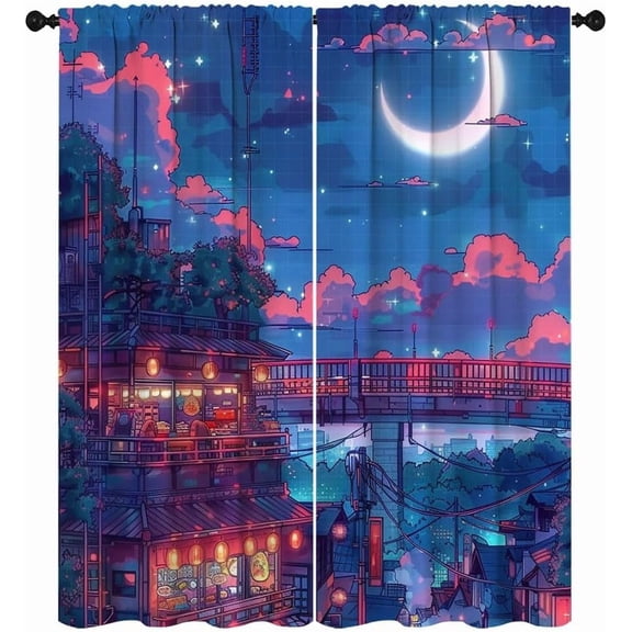 Japanese Anime Window Treatment Curtains for Girls Boy Home Decor Fun and Artistic Anime Window Treatments for Living Room Bedroom Kitchen Drapes W42 x L84 Inch (Pack of 2)