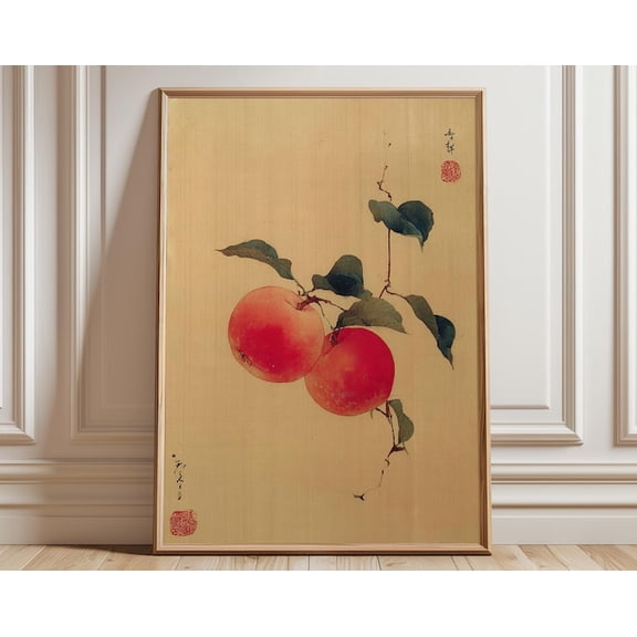 Japanese Apple Minimal Botanical Fruit Vintage Still Life Wall Art Print, Unframed Paper Poster 8x10in