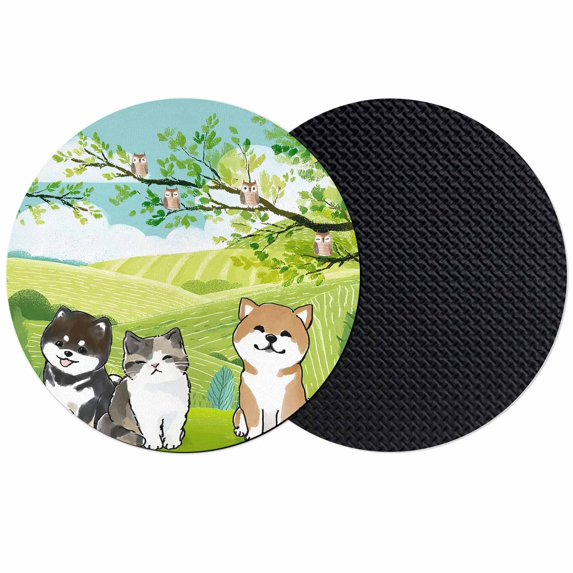 Japanese Aquatian Dogs Coasters Set of 2, Absorbent Coasters for Drinks, Cute Cats Spring Green Trees Hills Coaster for Desk Coffee Table Protection, Home Decor House Warming Gifts 4"