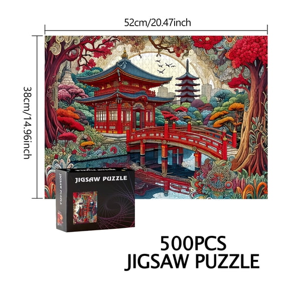 Japanese Architecture, Red Bridge 500pcs/1000pcs Puzzle Game - Gift - Family Interactive Game - DIY Puzzle - Home Decoration - Brain Challenge