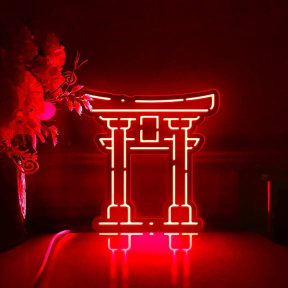 Japanese Architecture Torii Led Light Box, Dimmable Neon-Like Light Signs USB Power for Wall Decor Bedroom Decoration, RGB Light (WxH) 16"x16"