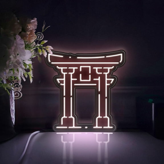 Japanese Architecture Torii Led Light Box, Dimmable Neon-Like Light Signs USB Power for Wall Decor Bedroom Decoration, Static Light (WxH) 6"x6"