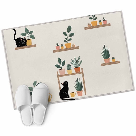 Japanese Area Rugs Collection 2'x3', Farmhouse Cartoon Cats Green Vegetation Plants Non Slip Indoor Rectangle Throw Runner Rug Floor Mat Carpet for Living Room Dining Table Bedroom Nursery