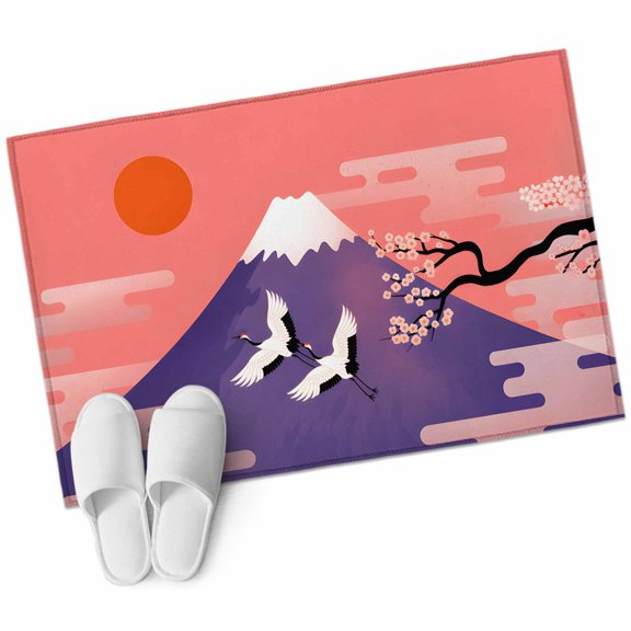 Japanese Area Rugs Collection 2'x3', Nature Mountain Sun Blossoms Cherry Scenery Non Slip Indoor Rectangle Throw Runner Rug Floor Mat Carpet for Living Room Dining Table Bedroom Nursery