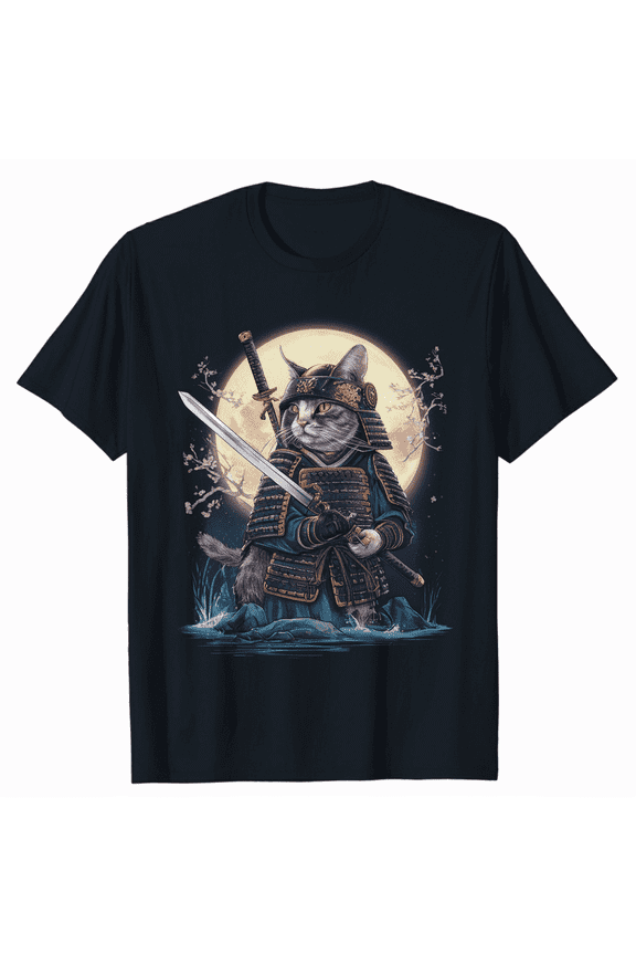 Japanese Art Cat Ninja Ukiyo-e Anime Style Samurai Cat T-Shirt