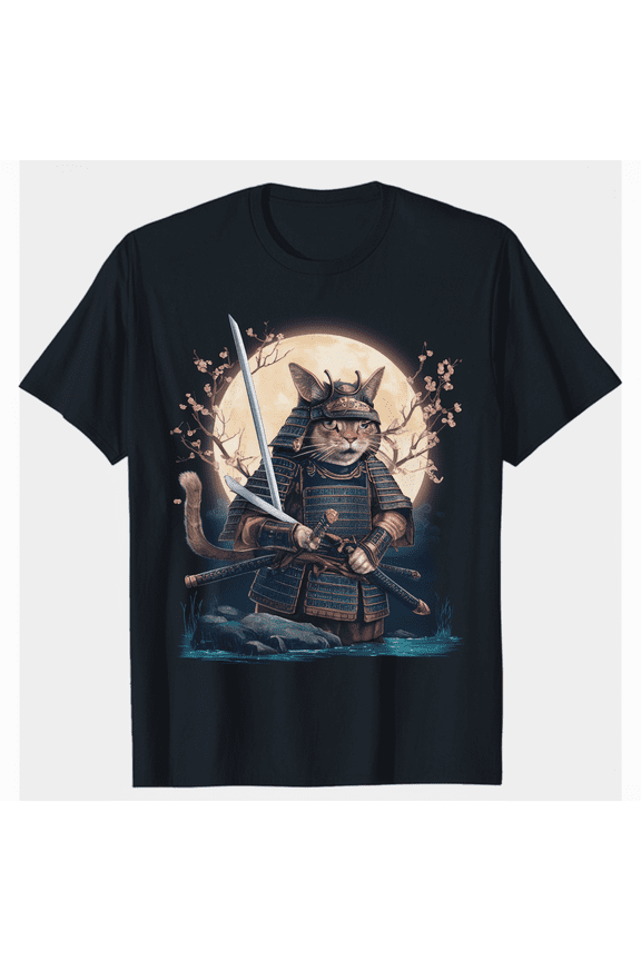 Japanese Art Cat Ninja Ukiyo-e Anime Style Samurai Cat T-Shirt