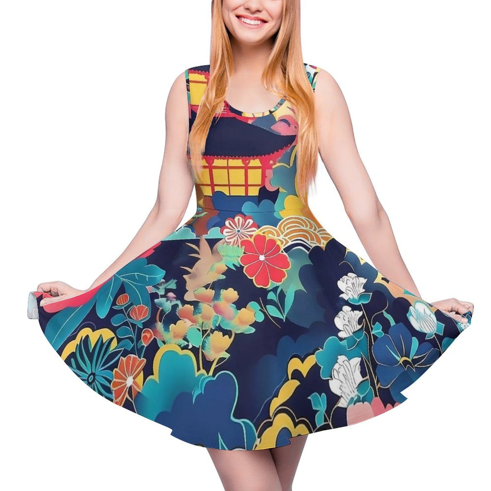 Japanese Tokyo Print Pattern Dress