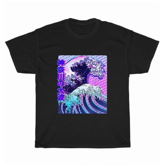Japanese Art Great Wave Off Kanagawa Glitch Aesthetic Kanji T-Shirt Gift