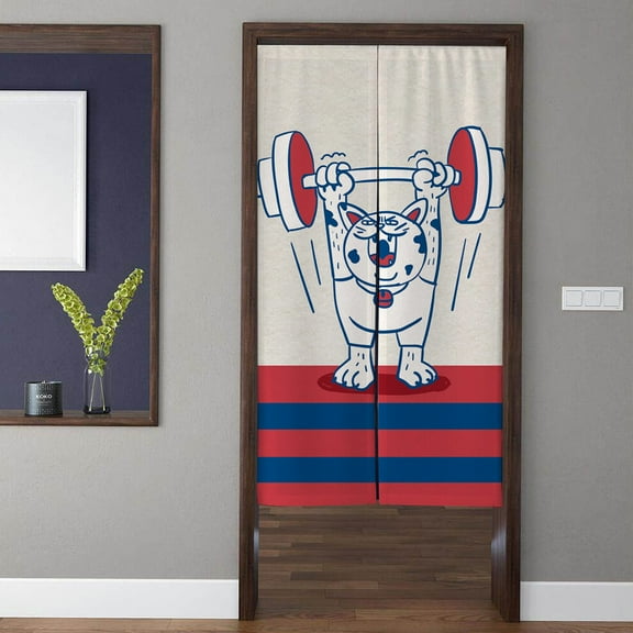 Japanese Art Noren Door Curtain, Modern Minimalism Kitten Weightlifting Doorway Curtain, For Kitchen Partition Bedroom Door Privacy Decor