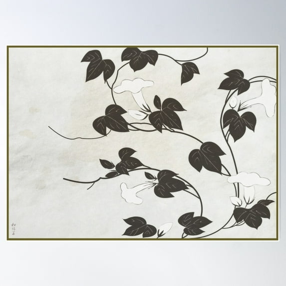 Japanese Art Style - Morning Glories Under The Eaves - Poster Wall Art, Modern Wall Decor For Living Room Bedroom, 24x36 UNFRAMED