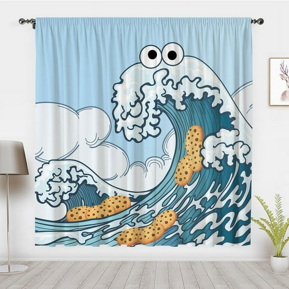 Japanese Art Style Window Curtains, Modern Minimalism the Waves Eye Window Treatment Blackout Curtains Bedroom Living Room Privacy Decor(Rod Pocket)