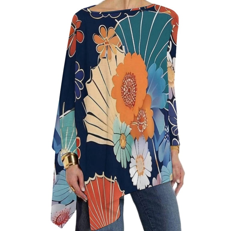 Japanese Art T Shirts Kimono Pattern Casual Loose Long Sleeve T 