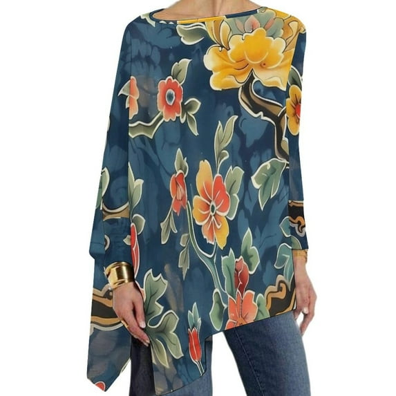Japanese Art T Shirts Kimono Pattern Casual Loose Long Sleeve T-Shirt Pretty Printed Tees Ladies Tops Big Size 4XL XL