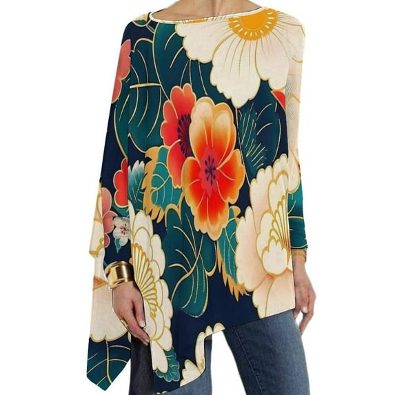 Japanese Art T Shirts Kimono Pattern Casual Loose Long Sleeve T-Shirt Pretty Printed Tees Ladies Tops Big Size 4XL XL