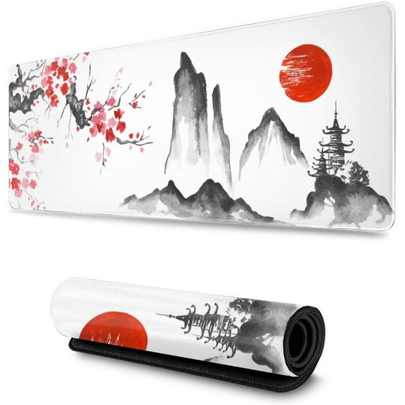 Japanese Asian Ink Painting Gaming Mouse Pad Large XL Desk Mat Long Extended Pads Big Mousepad Keyboard Home Office Decor Accessories for Computer Pc Laptop