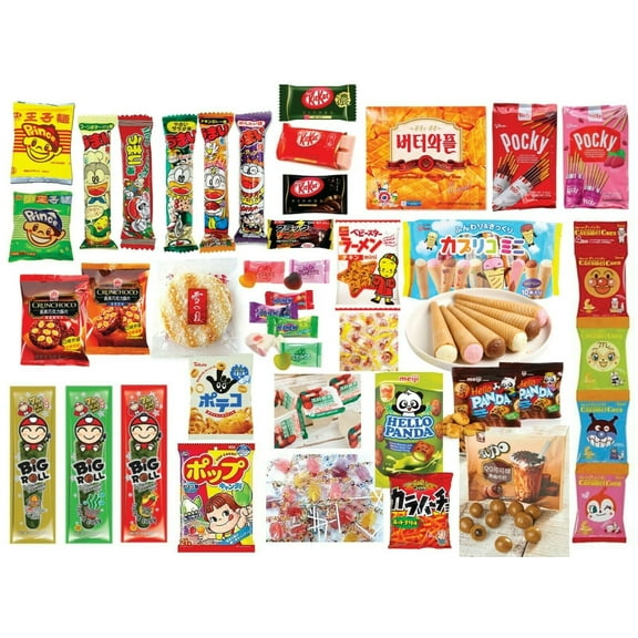 Japanese Asian Snack Box, Candy rice crackers chocolate Seller's Pick of 50 Pieces; Mystery Box
