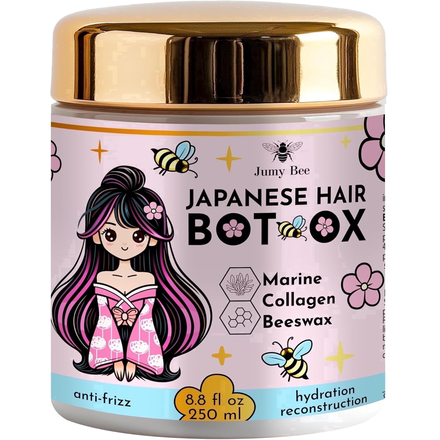 Japanese BTX Hair Mask for Damaged Hair — Collagen & Keratin Treatment with Beeswax, Anti-Frizz, Protein Repair, Formaldehyde-Free, 8.8 oz