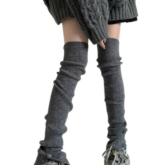 Japanese Ballet Styles Thigh High Leg Warmers Ribbed Knit Split Buttons Over Knee Footless Socks for Fashionable Women