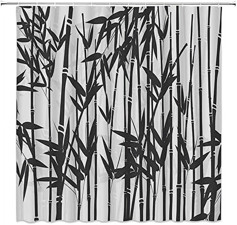 Japanese Bamboo Shower Curtain Asian Ink Painting Black Grey Bamboo