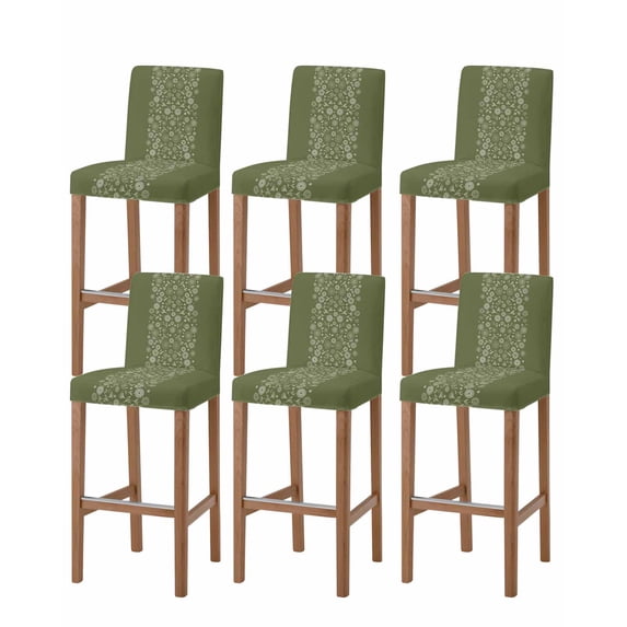 Japanese Bar Stool Covers Set of 6, Green Rustic Retro Pastoral Floral Leaves Stretch Washable Bar Chair Covers with Backs, Removable Pub Counter Height Chair Cover for Kitchen Dining Room Cafe