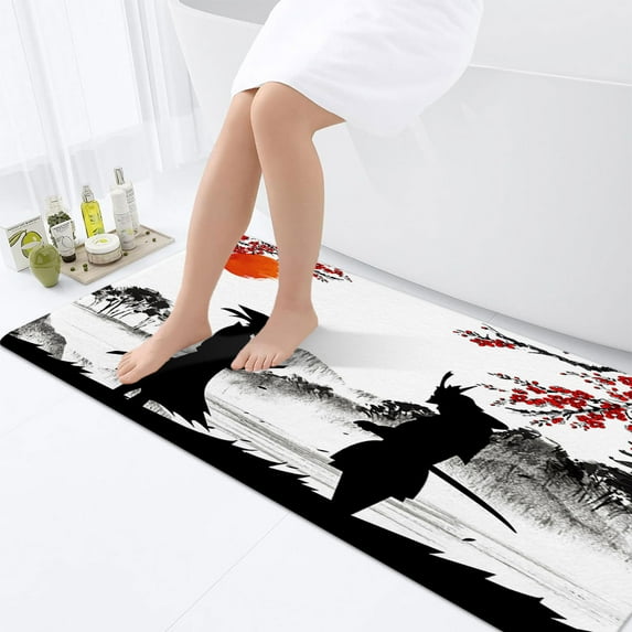 Japanese Bathroom Rugs, Cherry Blossom Non-Slip Bath Rugs, Asian Japanese Bathroom Rugs Set, Nature Landscape Bathroom Rug Mat 17X48inch, Extra Soft and Absorbent Bath Rugs
